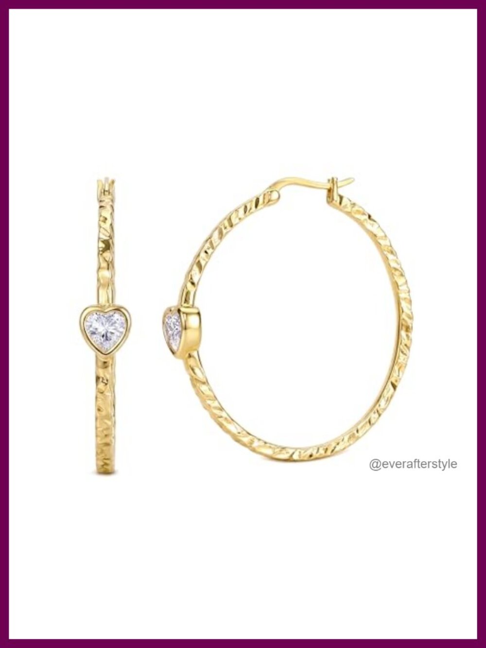 14K Gold Plated Heart Cubic Zirconia Hoop Earrings Women Hypoallergenic